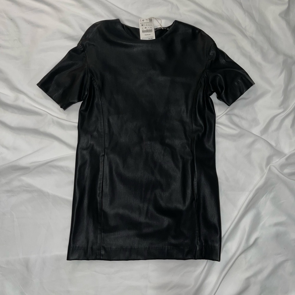 Zara Faux Leather Dress with Side Pockets - NEW
